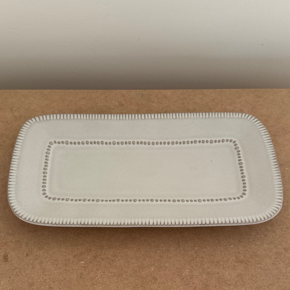 Hearth and Home | Ceramic Rectangular Serving Tray - White with Beaded Edge - Picture 2 of 6